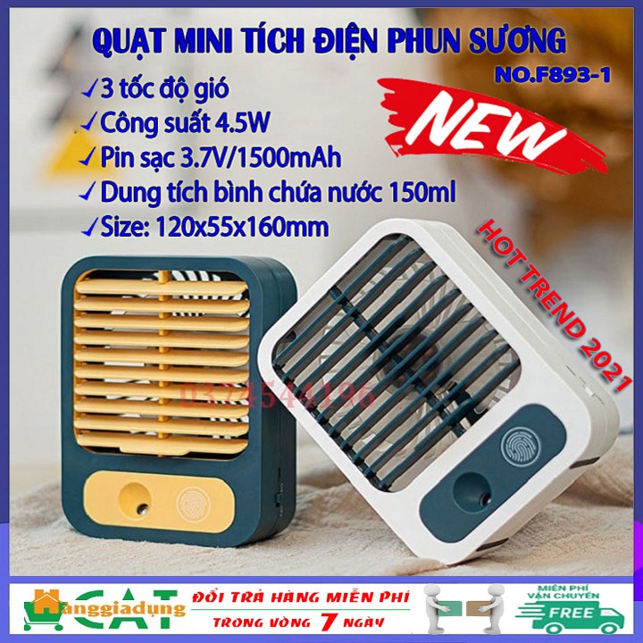 Quạt điều hòa hơi nước để bàn 3 tốc độ gió, pin sạc 1500mAh, công suất 4.5W
