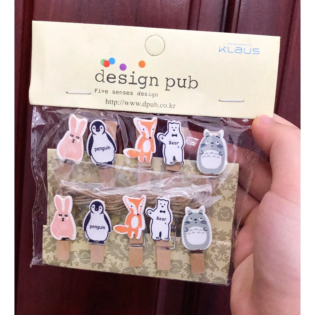 Set 10 Kẹp Gỗ Cute Tặng kèm 2m dây thừng