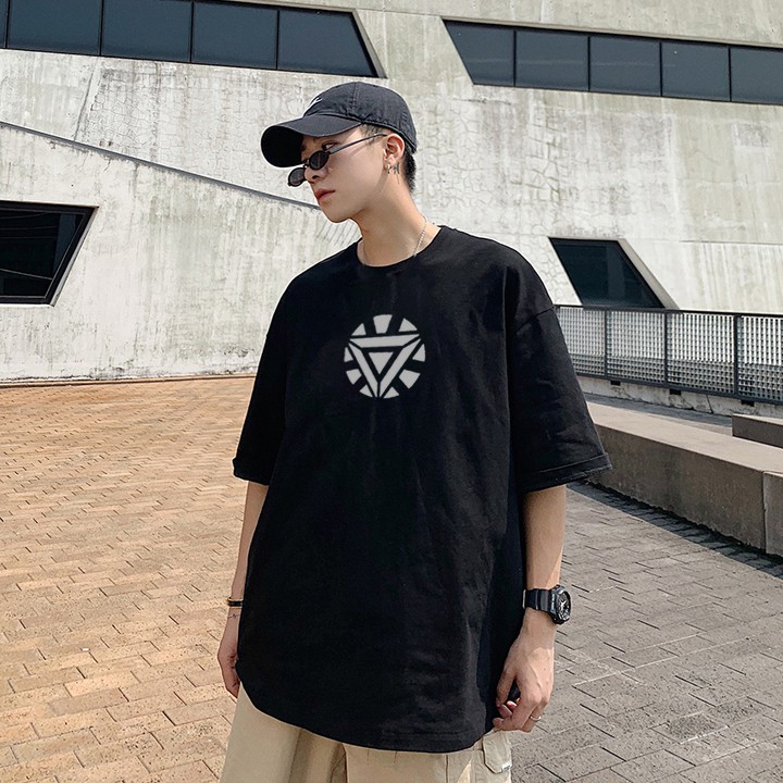 Áo thun tay lỡ UNISEX PHẢN QUANG LÒ HỒ QUANG IRON MAN, áo phông nam nữ basic tee màu đen | BigBuy360 - bigbuy360.vn