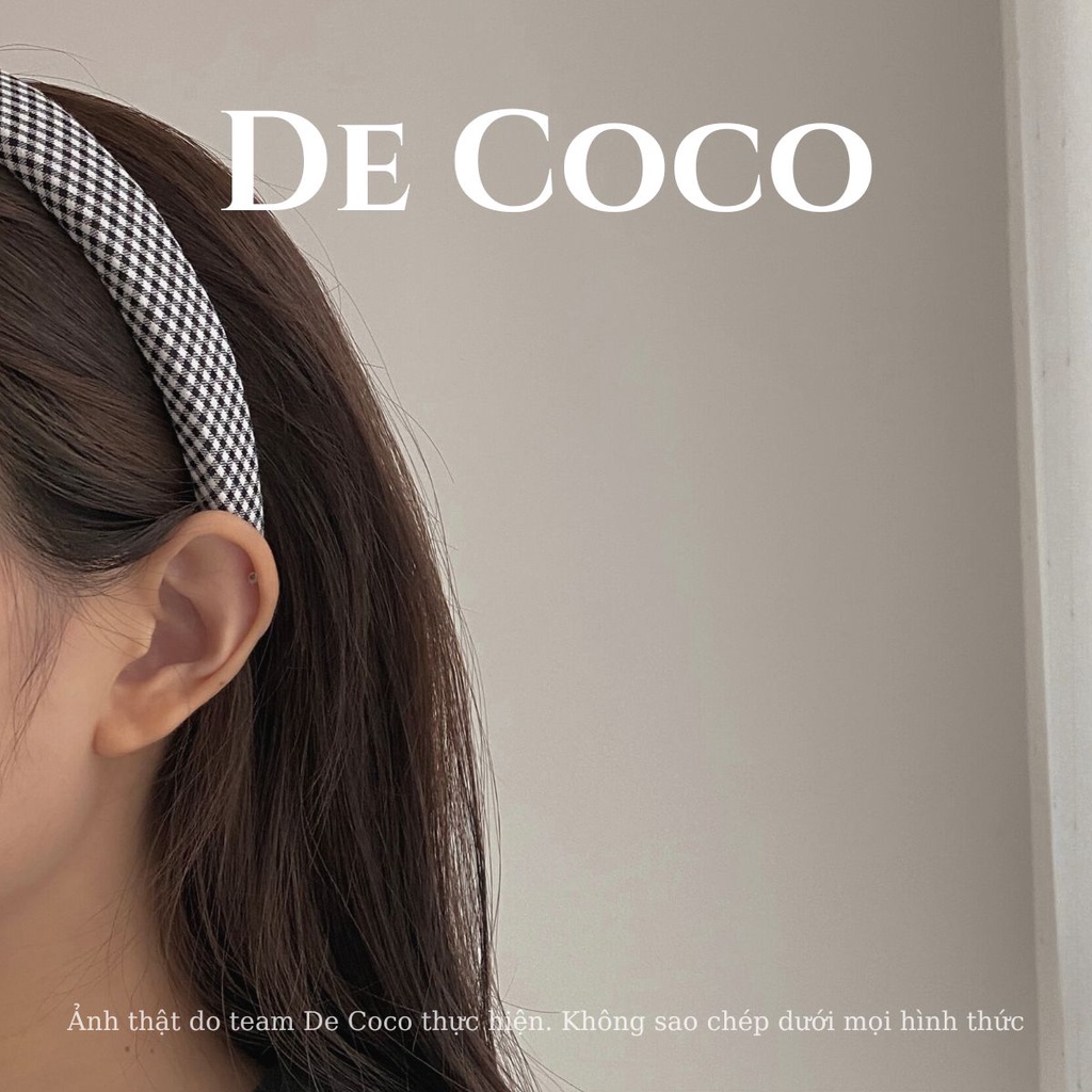 Bờm tóc nữ De Coco vải nỉ bản to hoạ tiết Caro và Ziczac