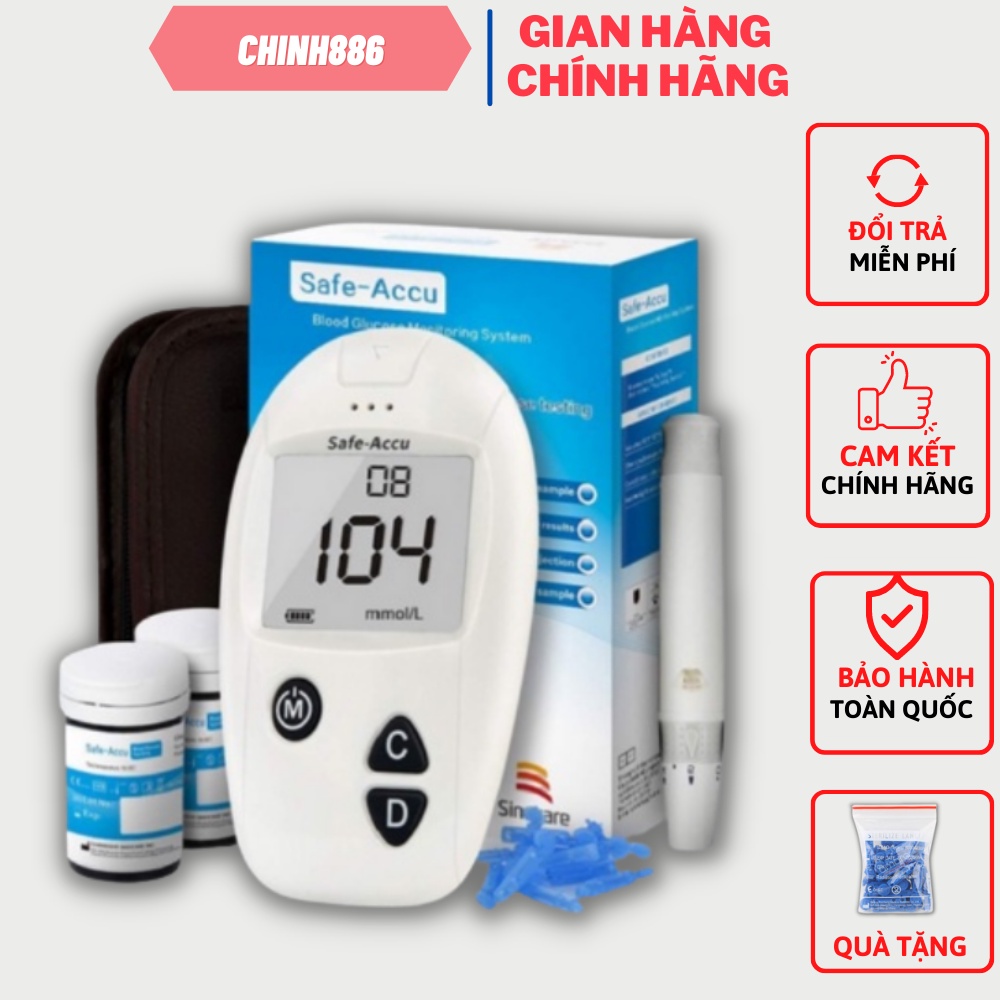 Máy đo đường huyết Safe- Accu Sinocare + 25 que TẶNG THÊM 25 kim lấy máu