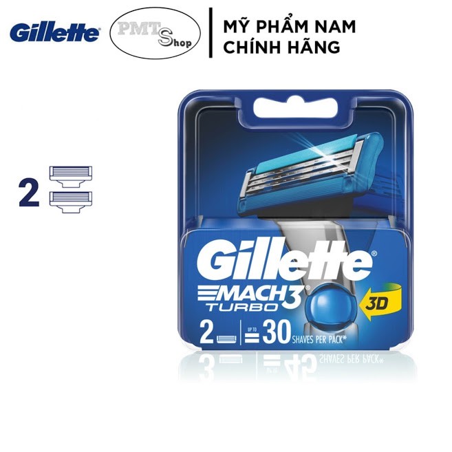 Hộp 4 cái Lưỡi dao cạo Gillette Mach 3 Turbo 3D - Mach3 3 lưỡi cao cấp