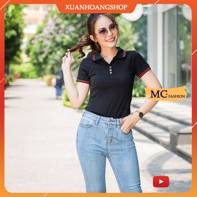 Áo Thun Nữ Dáng Phông Có Cổ Tay Ngắn Đẹp Đủ Màu Trắng Đen Tím Xanh Than Vàng Nâu Vải Cotton Mc Fashion Ap169