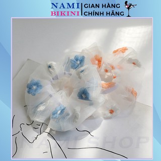 Dây buộc tóc vải dây cột tóc scrunchies thêu hoa cúc cột tóc hot tren xinh xắn cho phái nữ Nami
