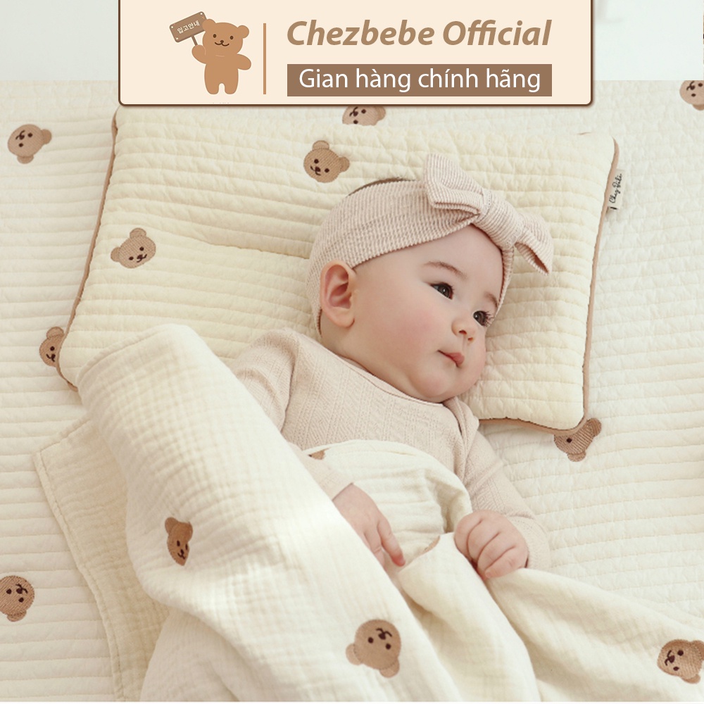 Gối cho bé sơ sinh 100% cotton lụa có rãnh thoát nhiệt, vải lưới 3D thoáng mát Chezbebe