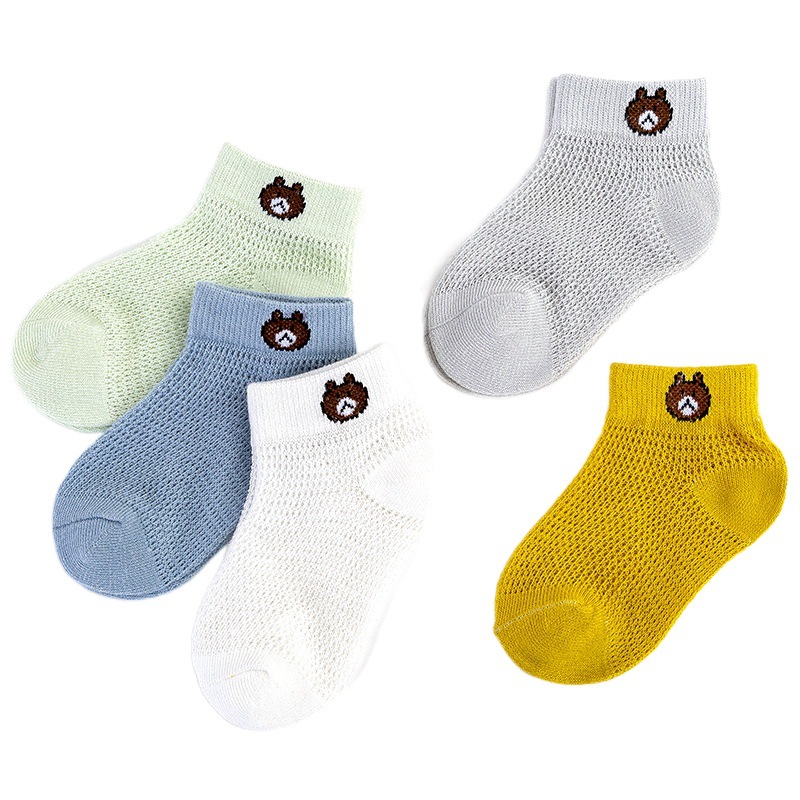 Set 5 đôi vớ lưới cổ thấp họa tiết gấu hoạt hình dễ thương cho trẻ sơ sinh 0-8 tuổi