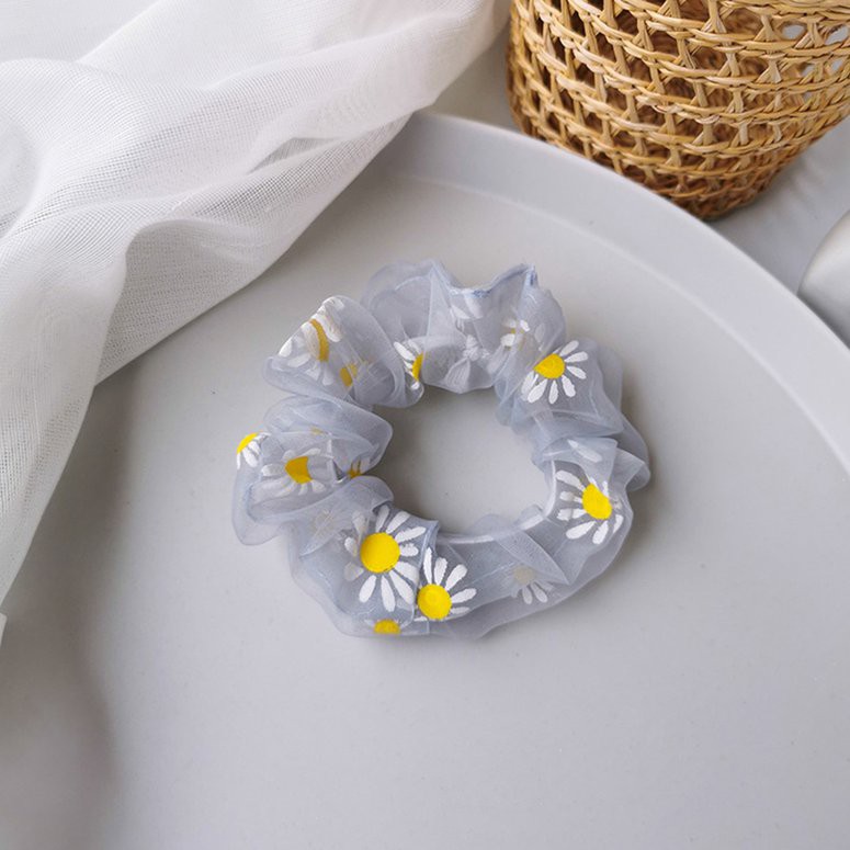 Scrunchies Dây cột tóc bằng lưới cỡ lớn họa tiết hoa cúc thần tiên dễ thương