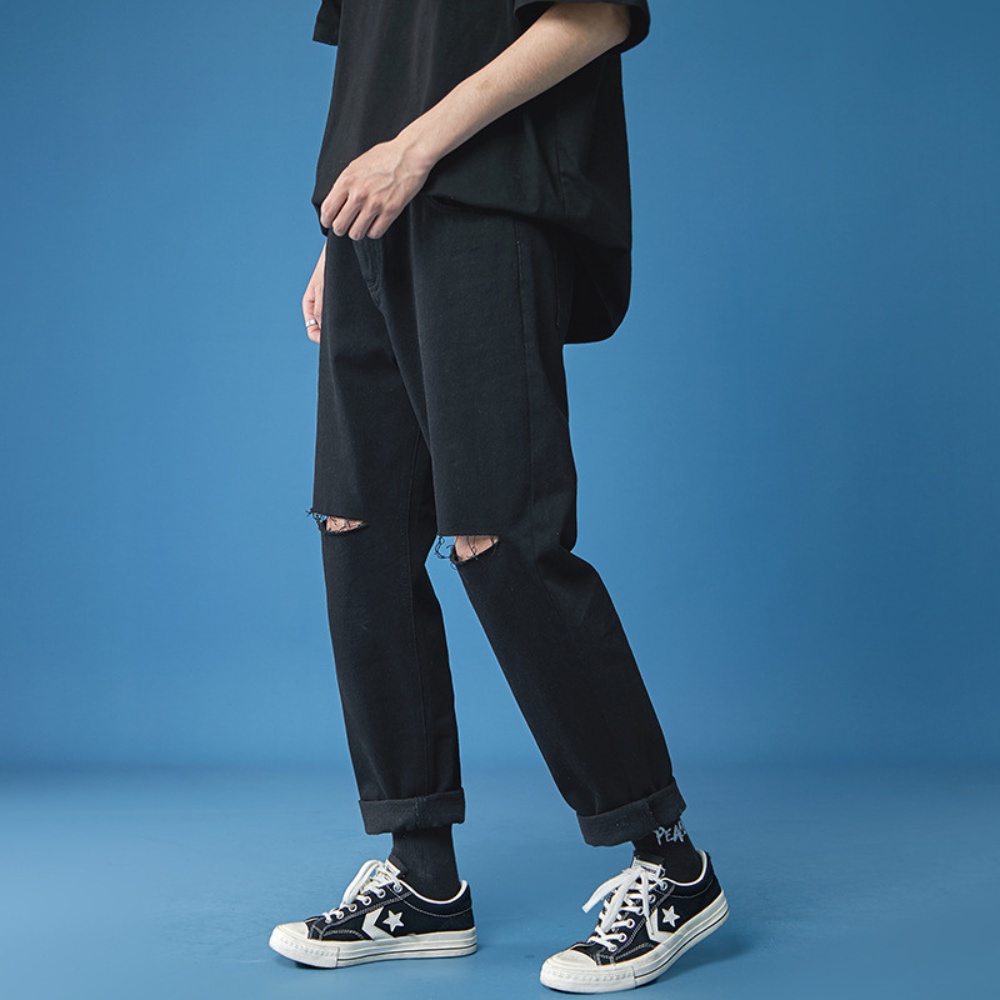 Quần jeans baggy nam dáng đứng ống suông rộng màu xanh, đen wash rách gối cá tính R2 – GenZ Store HN