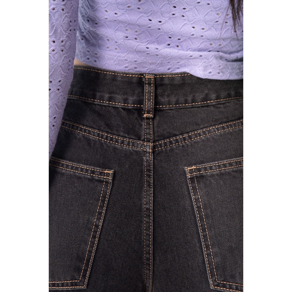 LIBÉ - Quần jeans dài màu đen dáng ôm có năm túi