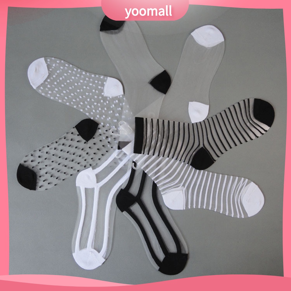 Vớ Cổ Cao Qua Mắt Cá Chân Trong Suốt Siêu Mỏng Phối Nơ Họa Tiết Chấm Bi Cho Nữ