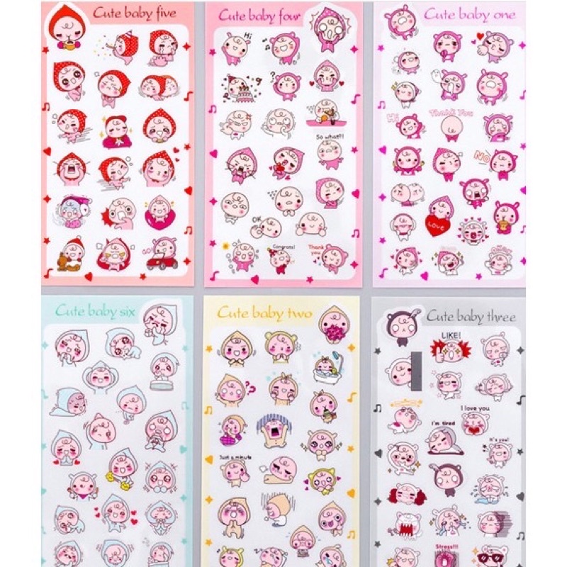 Set sticker 6 miếng hình bé đào