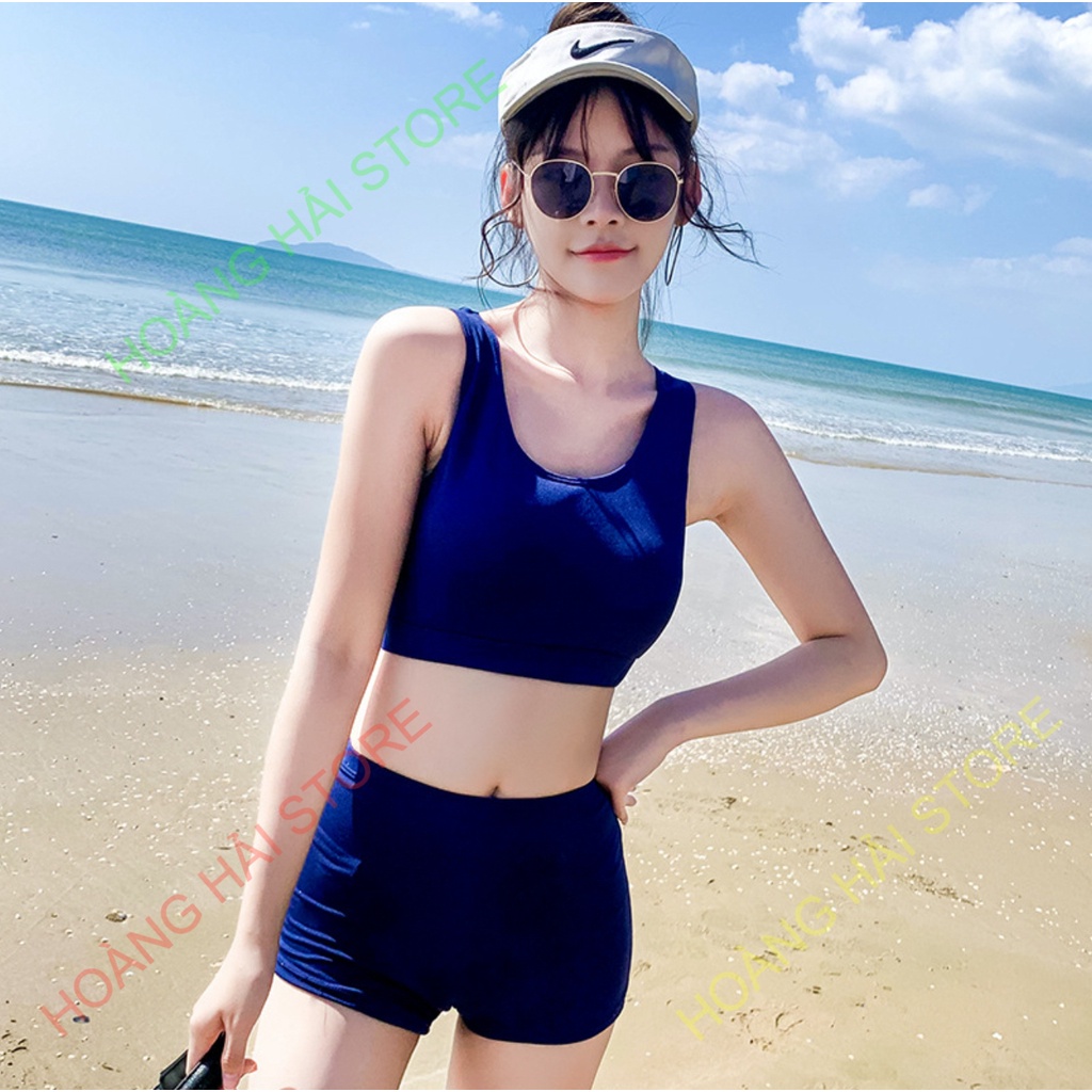 Bộ đồ bơi bikini nữ hai mảnh kín đáo quần short áo tay dài đi tắm biển, tập yoga, tập gym - B.12