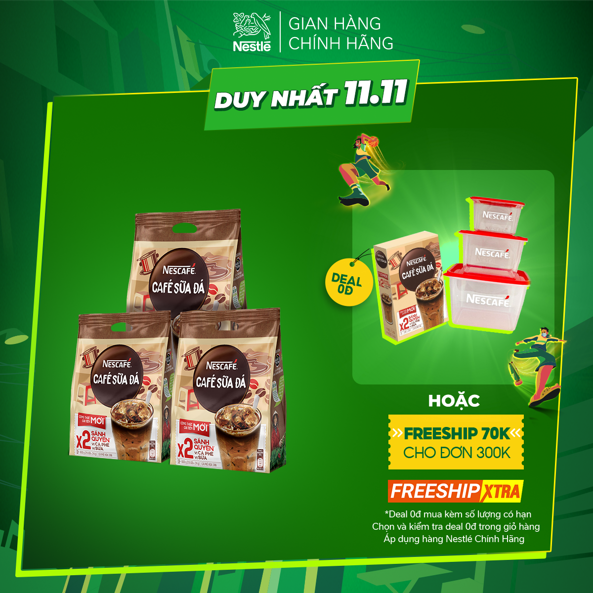  Combo 3 bịch cà phê hòa tan Nescafé cà phê sữa đá (Bịch 25 gói x 24g)