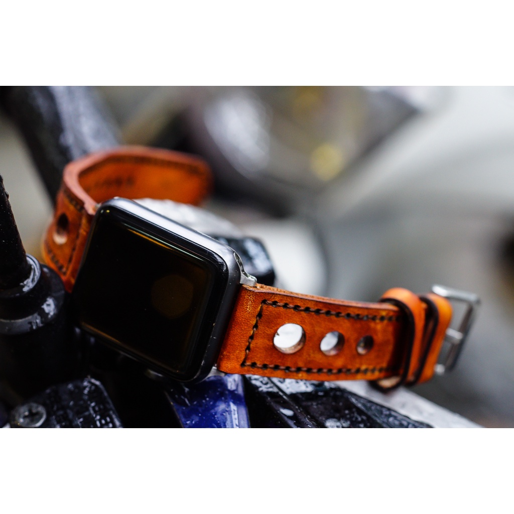 Dây đồng hồ Apple Watch , Iwatch , Iphone Watch Da Bò Italia Vegtan Màu Nâu Sáng RAM Leather D33  Bền Đẹp