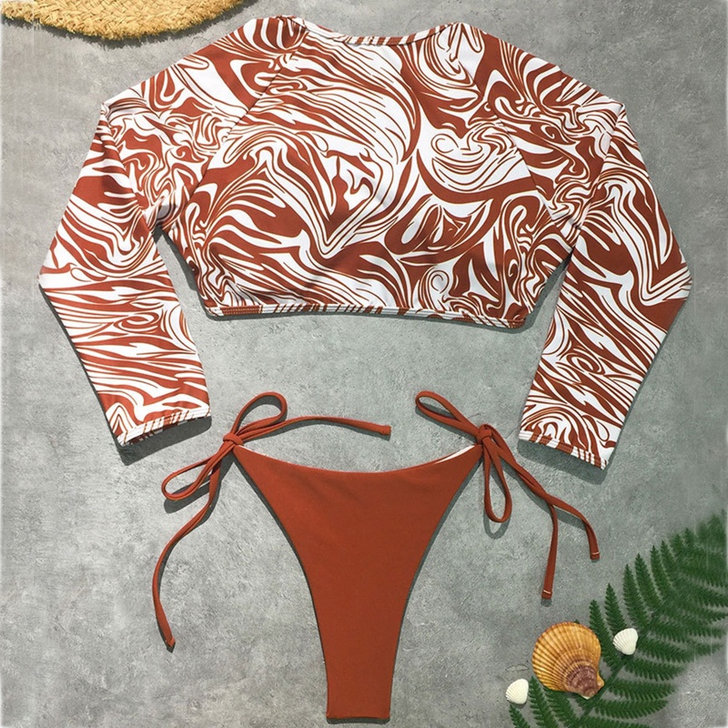 Brroa Bộ Đồ Bơi Bikini Hai Mảnh Tay Dài In Họa Tiết Có Dây Cột Gợi Cảm