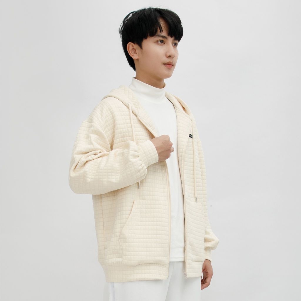 Áo Khoác Hoodie Zip Nỉ Xốp Cao Cấp Dài Tay Nam MANDO 2 Màu Be Trắng Basic Unisex Form Rộng Thời Trang Hàn Quốc NDN096