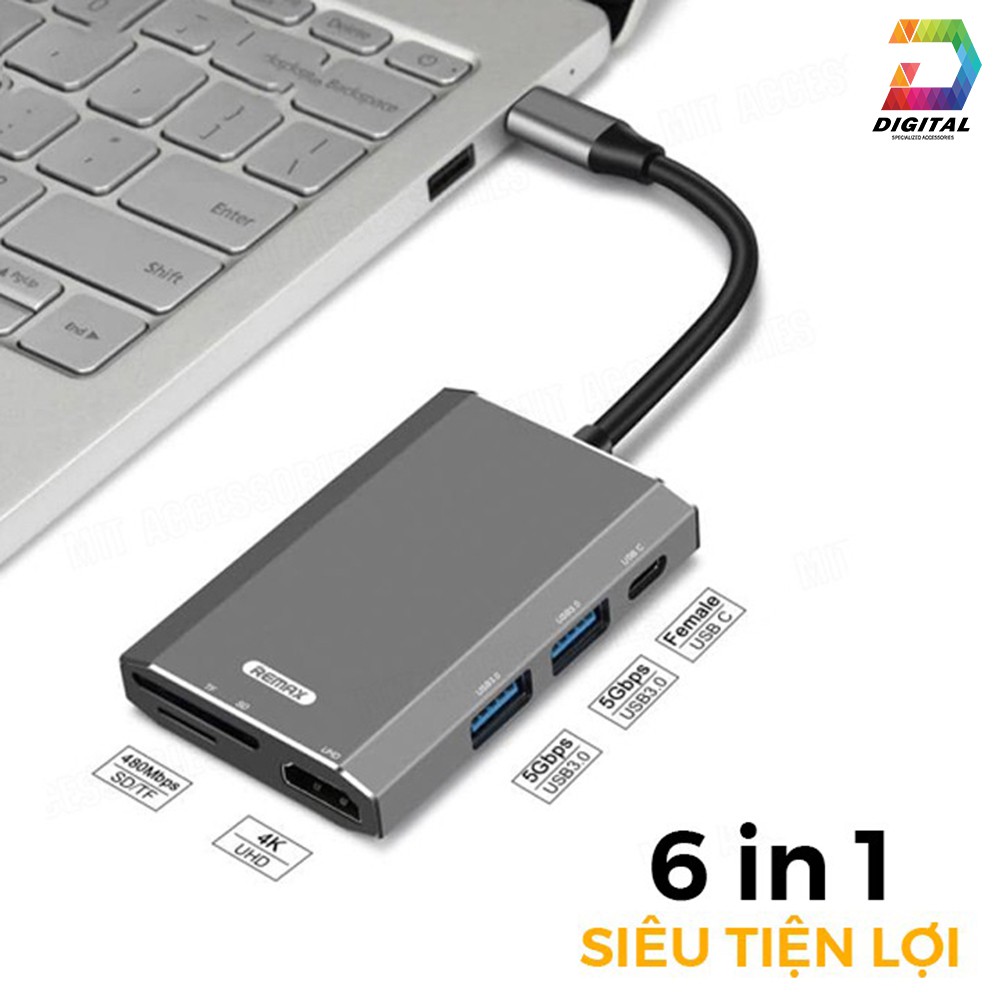[Mã 44ELSALE2 giảm 7% đơn 300K] HUB Chuyển Type-C Ra USB 3.0 / HDMI / USB C / Thẻ Nhớ Chính Hãng Remax Tốc Độ Cao
