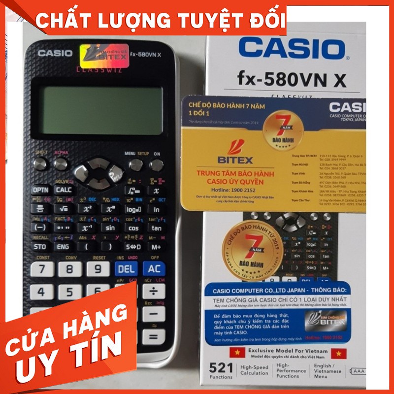 Máy tính cầm tay CASIO fx 580 VNX chính hãng, máy tính Casio 580vnx chính hãng, máy tính cầm tay 580 bảo hành 7 năm