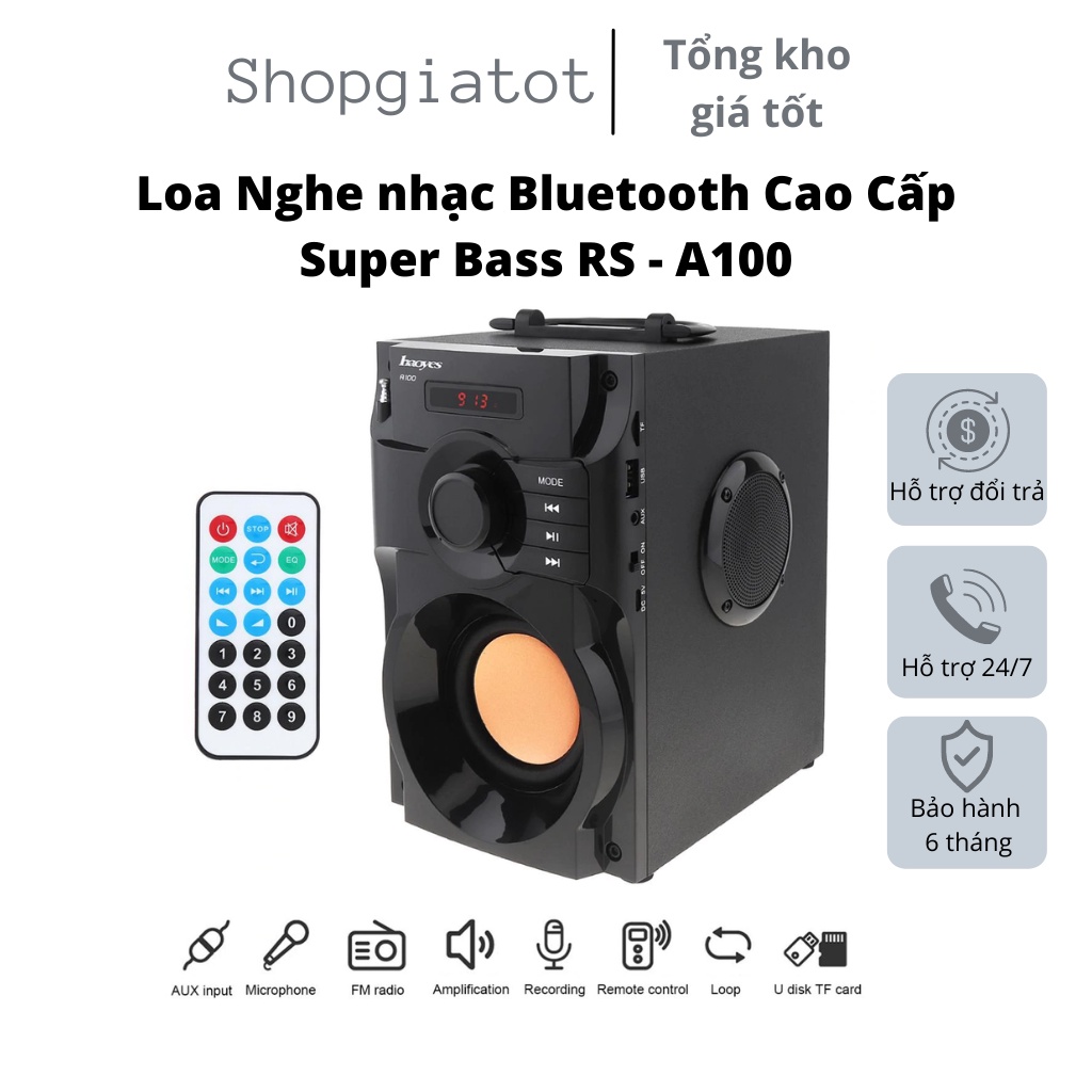 Loa kéo di động- RS A100 Có Điều Khiển Từ Xa, Loa Bluetooth Siêu Trầm Công suất lớn kết nối điện thoại, máy tính, tv