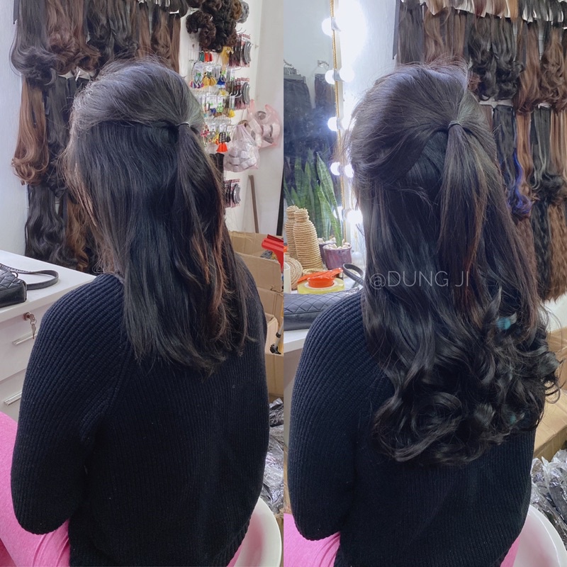 A07 tóc giả kẹp dải 45cm xoăn