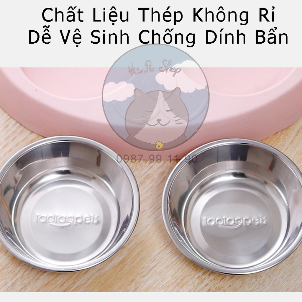 Bát Ăn Hai Ngăn Hình Mèo Ngộ Nghĩnh Cho Thú Cưng Bát Đôi Chất liệu Inox Thép Không Rỉ Dành Cho Chó Mèo