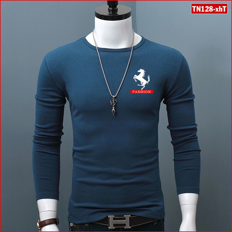Áo thun nam tay dài TN128 logo con ngựa vải sợi tre tổng hợp bảo vệ môi trường | BigBuy360 - bigbuy360.vn