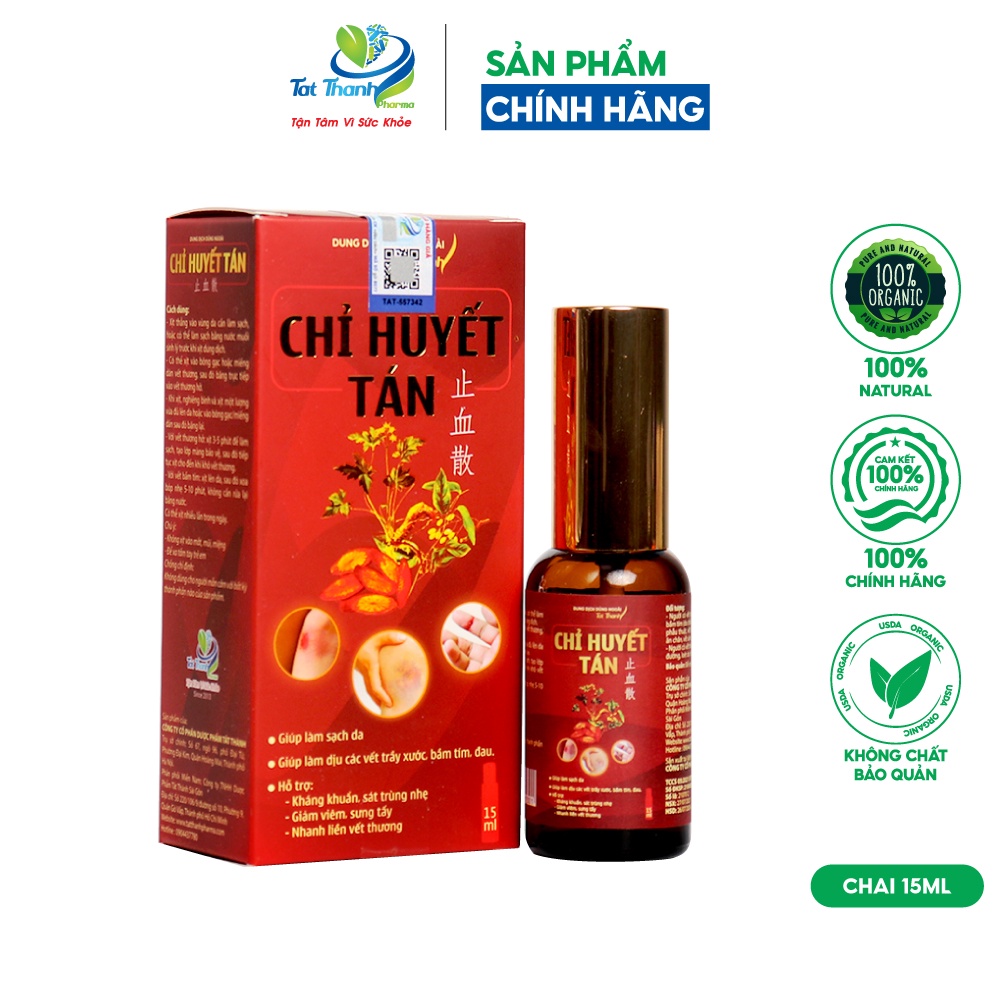 Dung dịch dùng ngoài Chỉ Huyết Tán Tất Thành Pharma xịt thảo dược làm dịu vết trầy xước 15ml