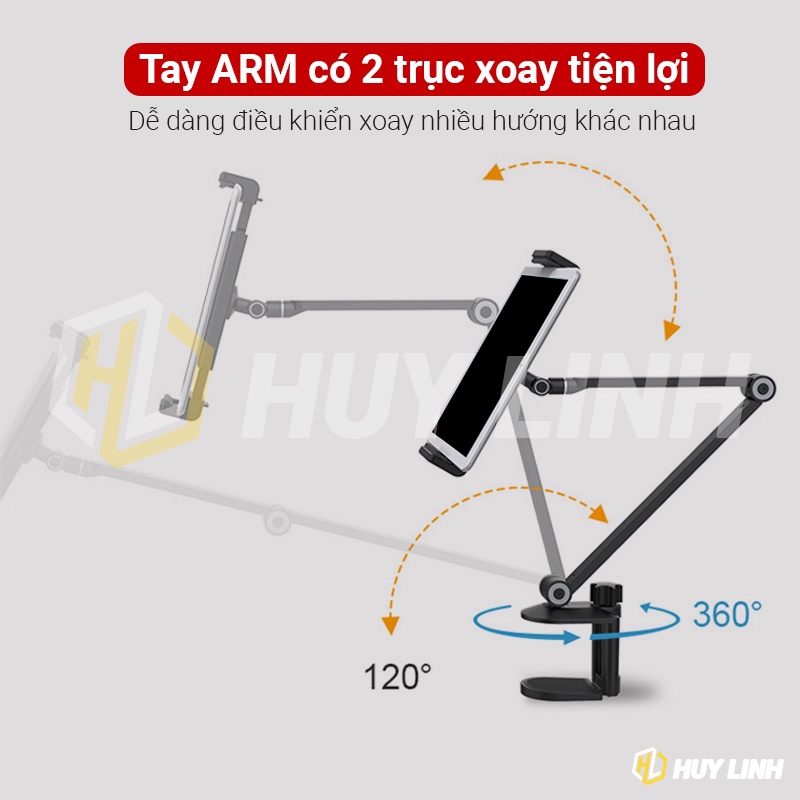 Giá đỡ iPad Pro kẹp cạnh bàn - ARM đỡ 2 trục hỗ trợ xoay 360 độ Upergo AHL725