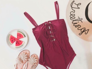 Bikini đan dây ngực (đỏ đô)