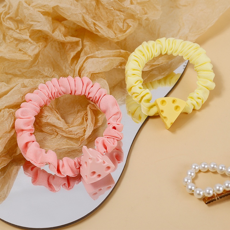 Dây Buộc Tóc Co Giãn Hình Phô Mai Hồng Macaron Dễ Thương Cho Bé Gái
