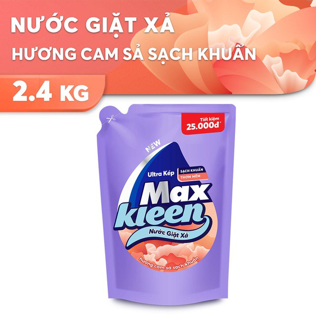 [HC GIFT] Túi Nước Giặt Xả MaxKleen hương Cam Sả Sạch Khuẩn 2.4kg