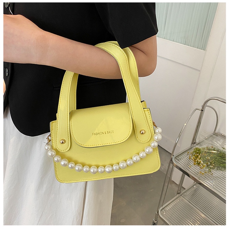 Túi Đeo Chéo Hình Vuông Nhỏ Màu Trơn Đính Ngọc Trai Thời Trang NB00276