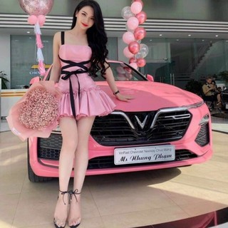 Đầm ôm hồng hai dây đuôi cá thắt nơ eo