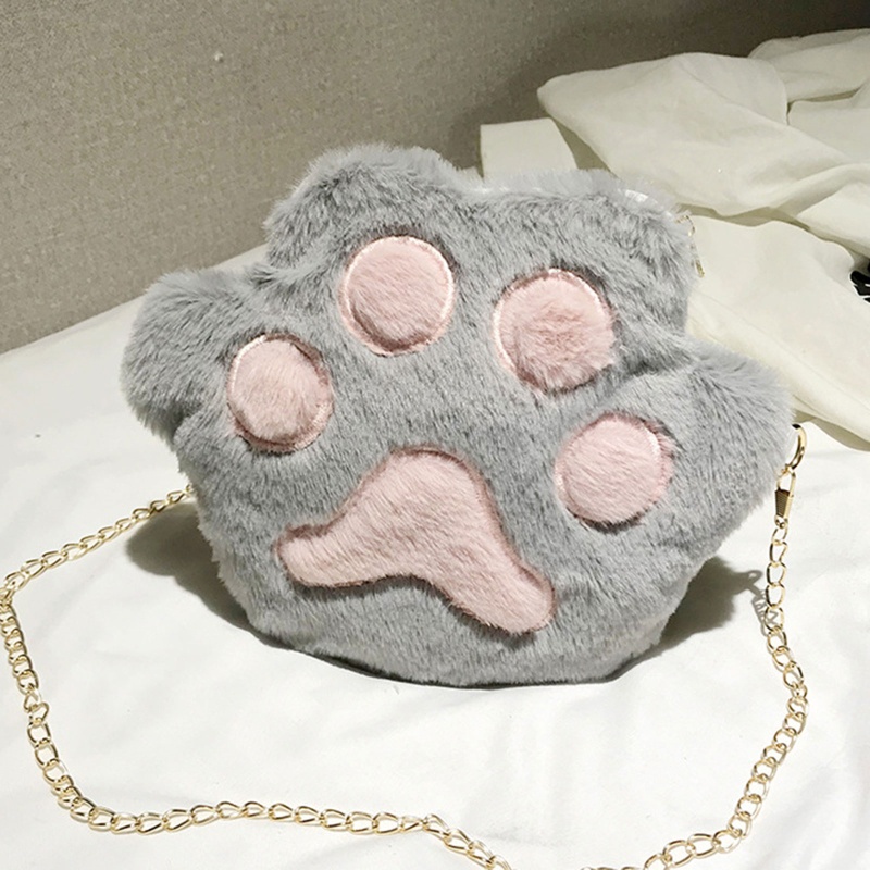 Túi Đeo Vai Đựng Tiền Xu Hình Chân Mèo Bằng Lông Xù Dễ Thương