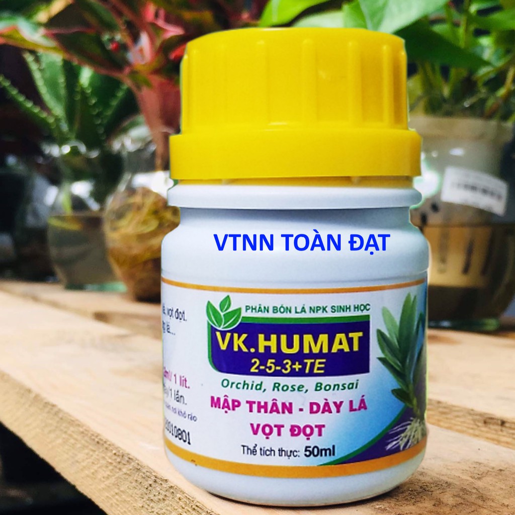 Phân Bón Lá NPK Sinh Học VK HUMAT lọ 50ml, Mập Thân, Dày Lá, Vọt Đọt