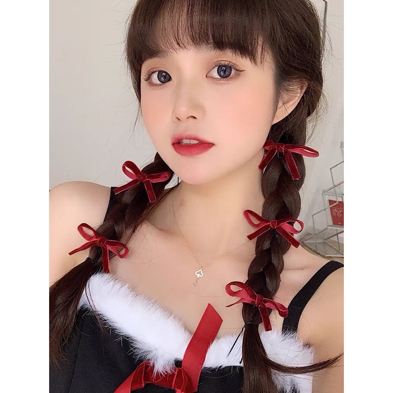 Sét 3 trâm nhung nơ đỏ đô tạo kiểu tóc ✨✨