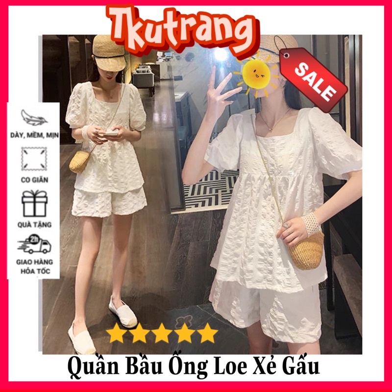 SET BỘ Bầu hồng Babydoll đũi nhăn cho mẹ bầu