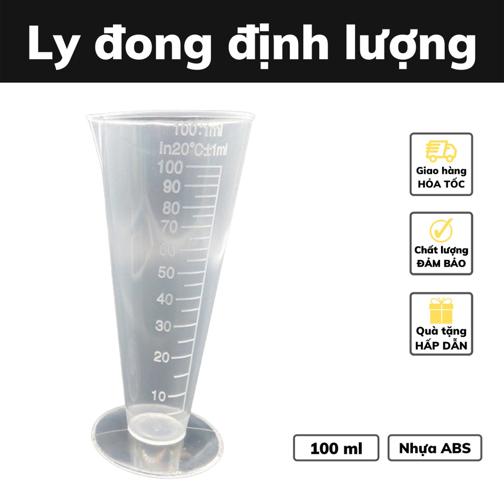 Ly đong định lượng 100ml pha chế cà phê Espresso làm bếp nhựa trong suốt ABS không độc hại phân chia vạch