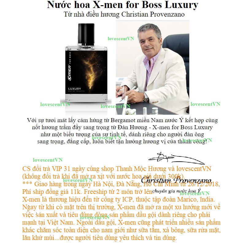 Nước hoa Xmen for Boss Intense/Motion/Luxury có hộp và chữ kí của nhà tạo hương tặng kèm 20ml nước hoa mini gốc Pháp | BigBuy360 - bigbuy360.vn