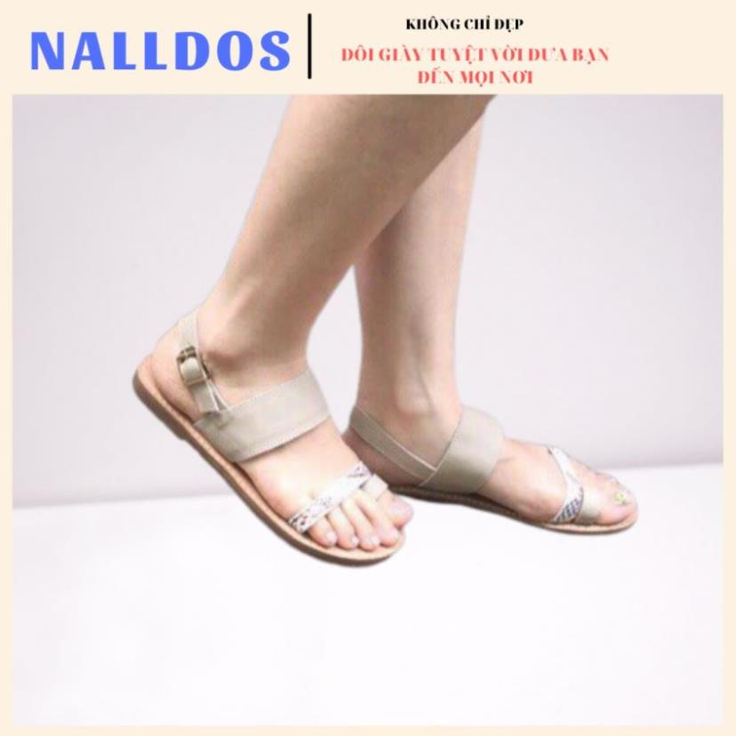 [MỚI &amp; HOT]Giày nữ NALLDOS sandal nữ sandal xỏ ngón phối da rắn thời trang 3 màu (Đen - Da rắn, Đen - Bò, Kem - Da rắn)