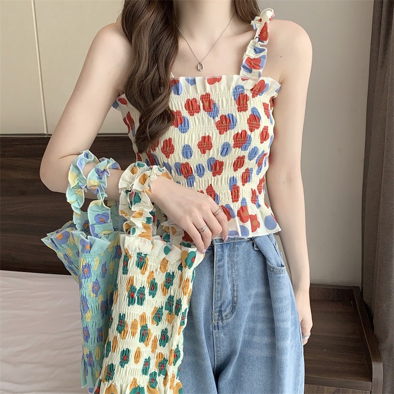 Áo Hoa Hai Dây Dáng Ngắn Thời Trang Cho Nữ