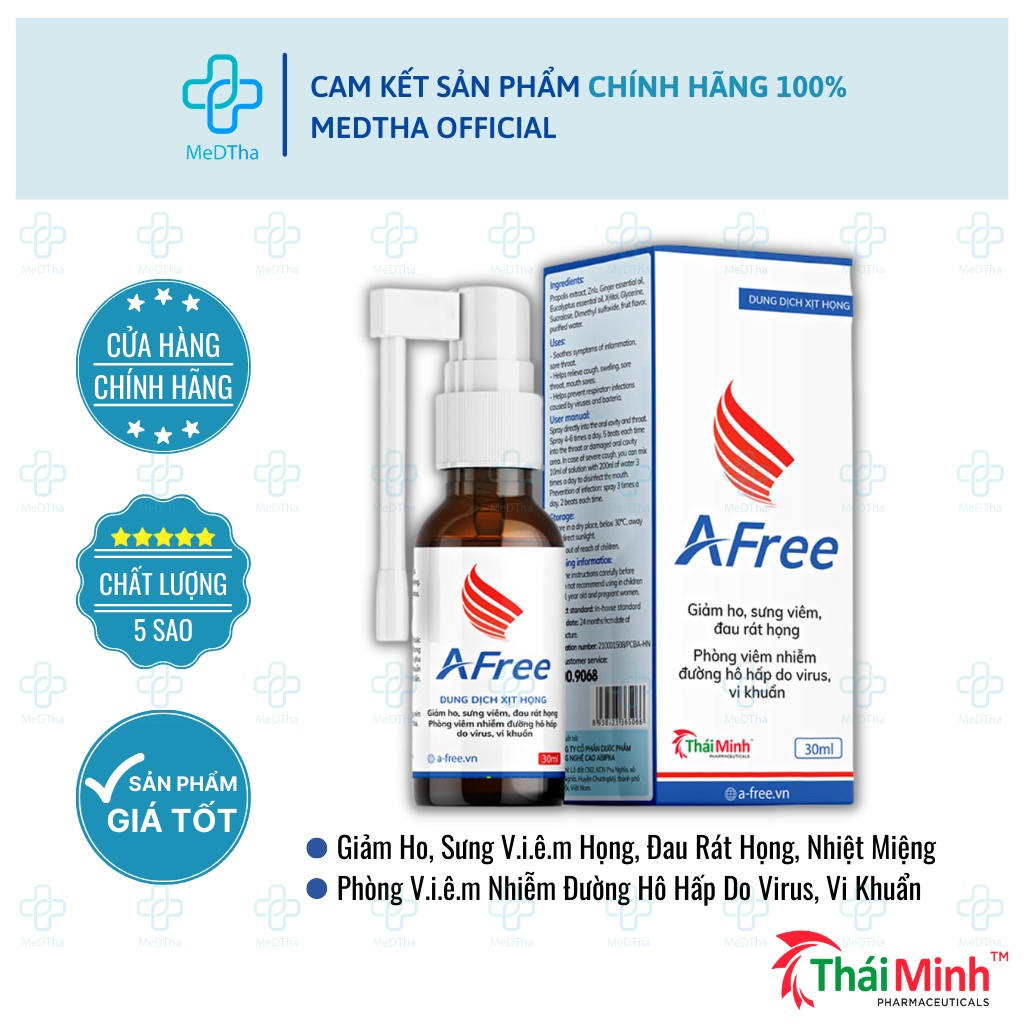 Dung Dịch Xịt Họng Afree - Vệ Sinh Họng, Giảm Ho, Đau Rát, Bảo Vệ Đường Hô Hấp