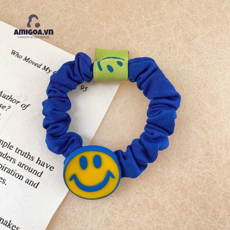 ✨✨Dây Buộc Tóc Cao Su Co Giãn Hình Hoa Mặt Cười Màu Xanh Klein Cho Nữ