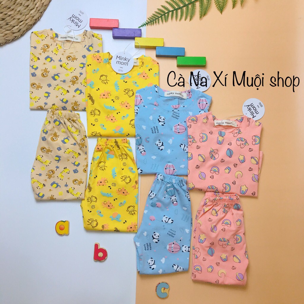 Bộ dài tay Cotton cao cấp chuẩn hàng #MINKY_MOM hoạ tiết dễ thương cho bé trai, bé gái 7-19kg