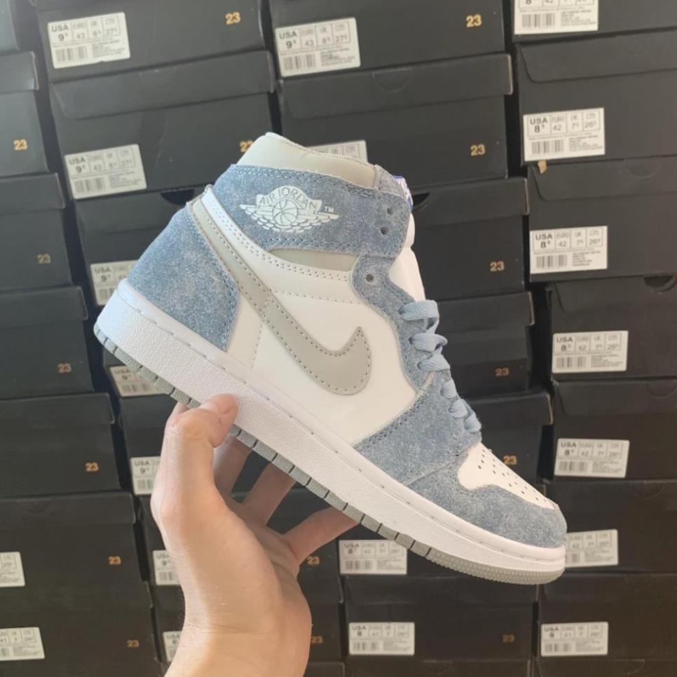 Giày Jordan 1 cao cổ hyper royal xanh nỉ, Giày JD1 xanh nỉ cổ cao siêu hot 2021 Full Box Bill