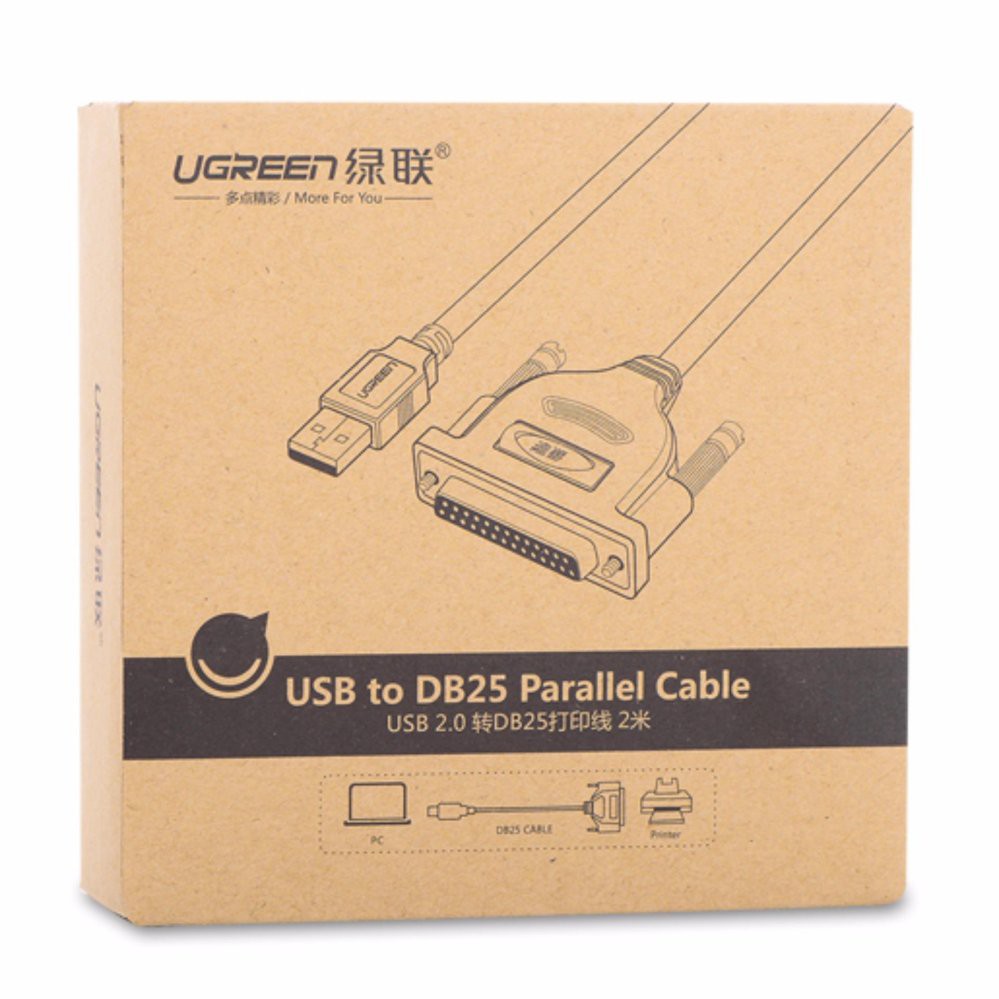 Dây máy in USB sang DB25 Parallet dài 1.8m UGREEN 20224 (Đen)