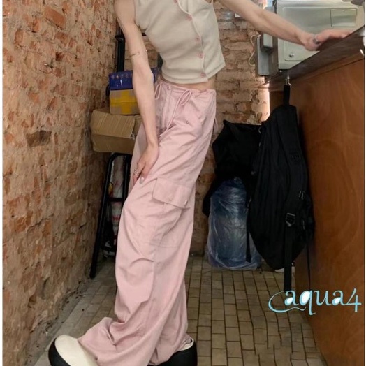 Quần Dài Lưng Cao Màu Sắc Đơn Giản Y2k Cho Nữ