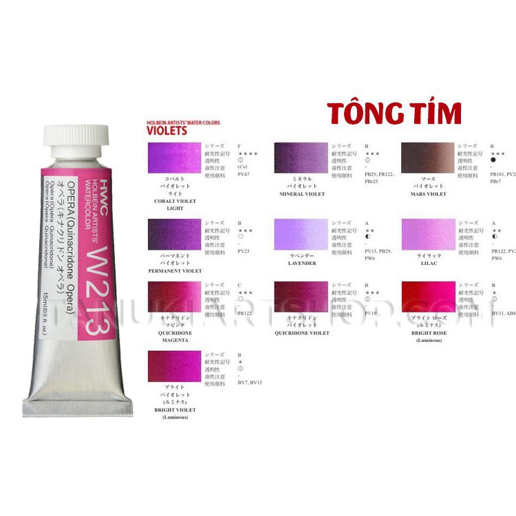 Màu nước Holbein Artist lẻ 5ml (Tông Tím)