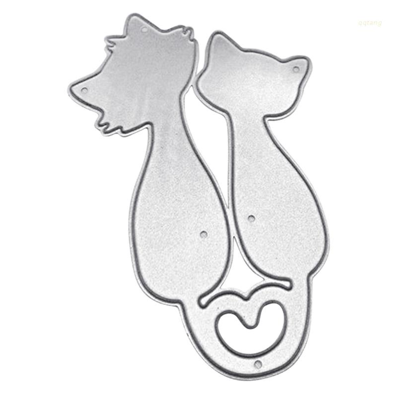 QQ Khuôn Cắt Giấy Kim Loại Họa Tiết Mèo Trái Tim Xinh Xắn