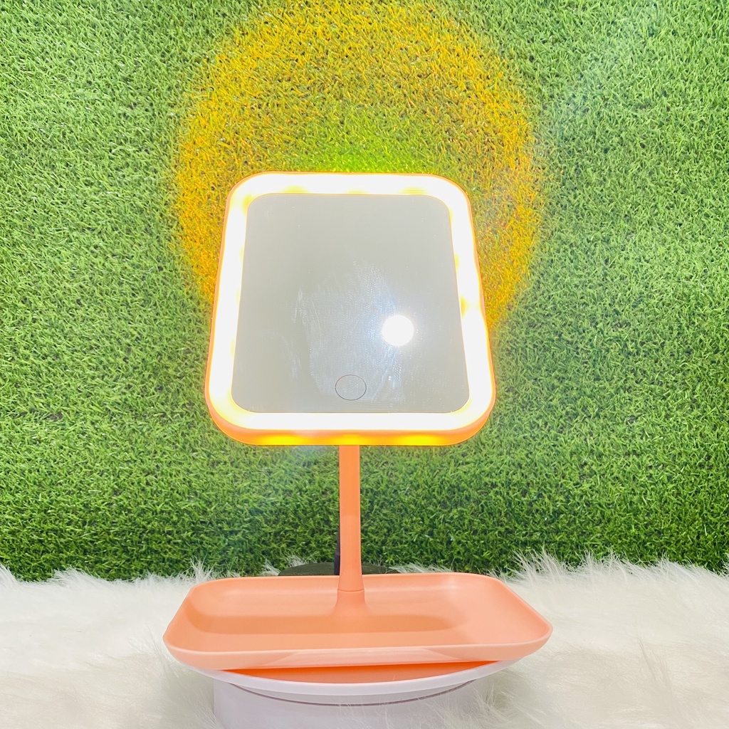 Gương Trang Điểm Để Bàn Đèn Led Chữ Nhật Có Khay